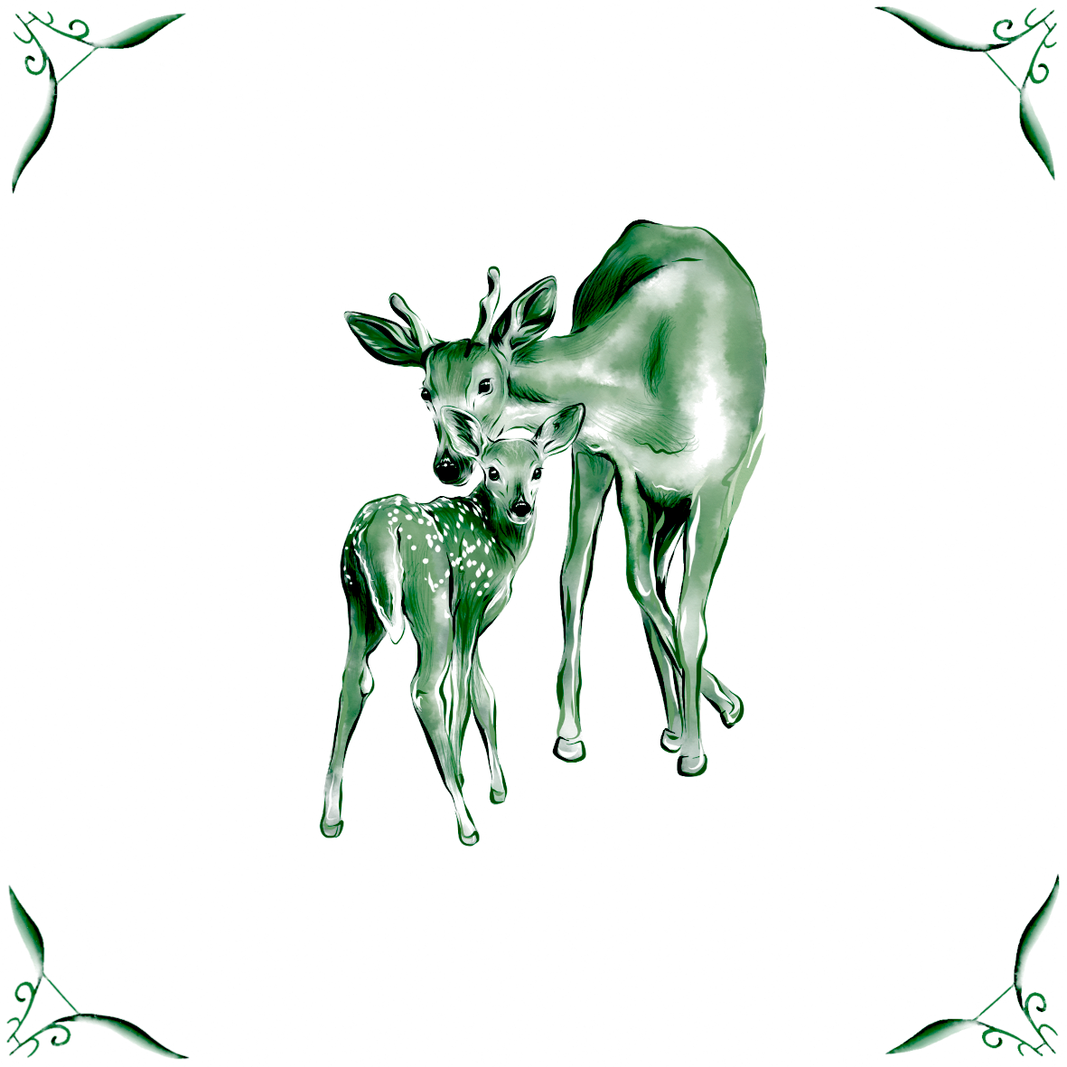 Delft Blue Ceramic Tile- Deer and Fawn︱Bathroom Tile, Splashback, Kitchen Tiles, Modern Dutch Style
