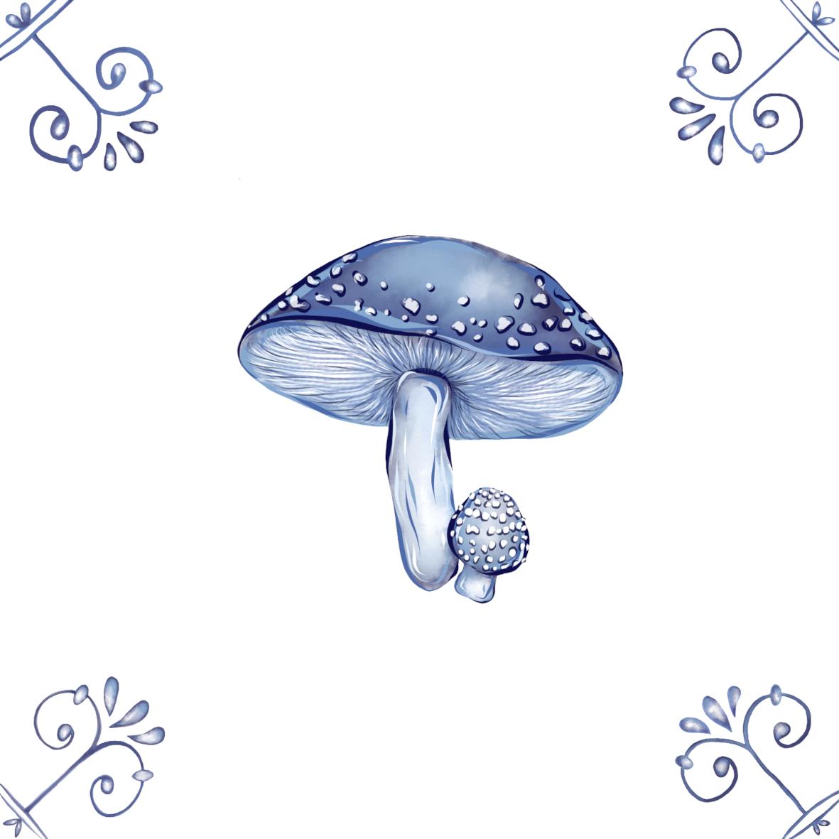 Delft Blue Ceramic Tile- Mushroom︱Bathroom Tile, Splashback, Kitchen Tiles, Modern Dutch Style