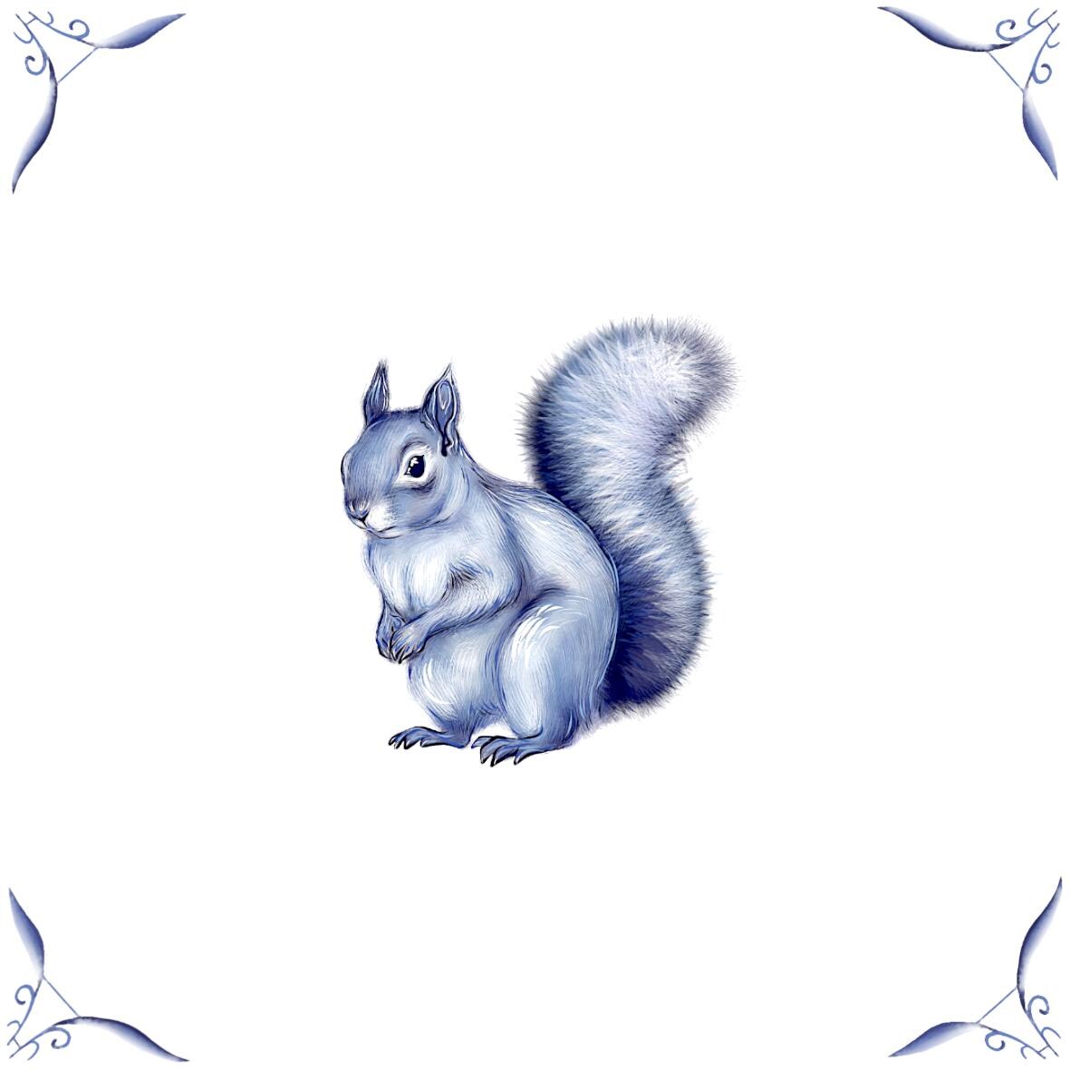 Delft Blue Ceramic Tile- Squirrel︱Bathroom Tile, Splashback, Kitchen Tiles, Modern Dutch Style