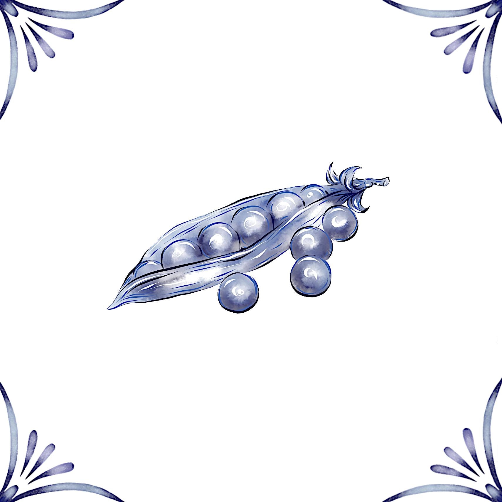 Delft Blue Ceramic Tile- Pea Pod︱Bathroom Tile, Splashback, Kitchen Tiles, Modern Dutch Style