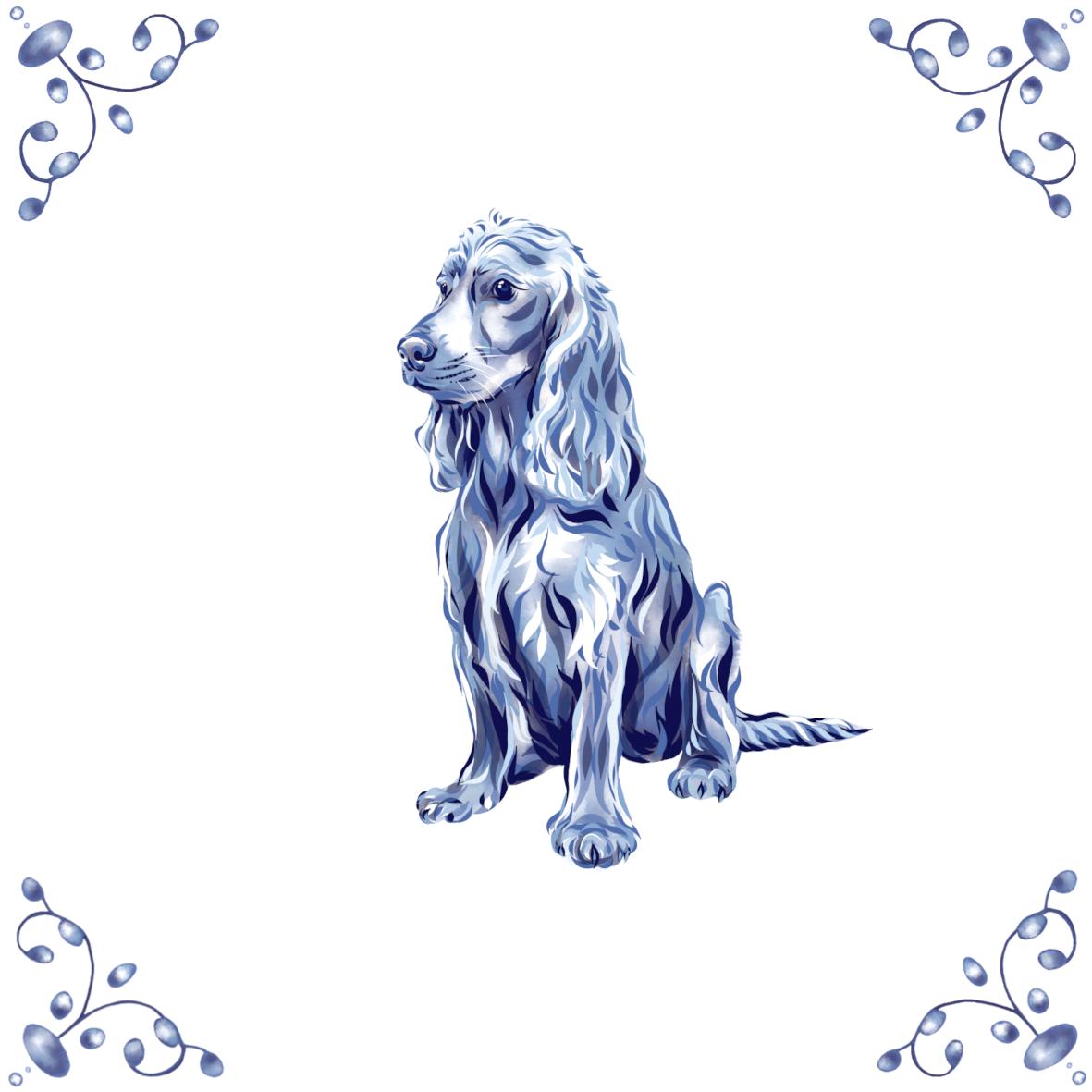 Delft Blue Ceramic Tile- Cocker Spaniel Dog︱Bathroom Tile, Splashback, Kitchen Tiles, Modern Dutch Style