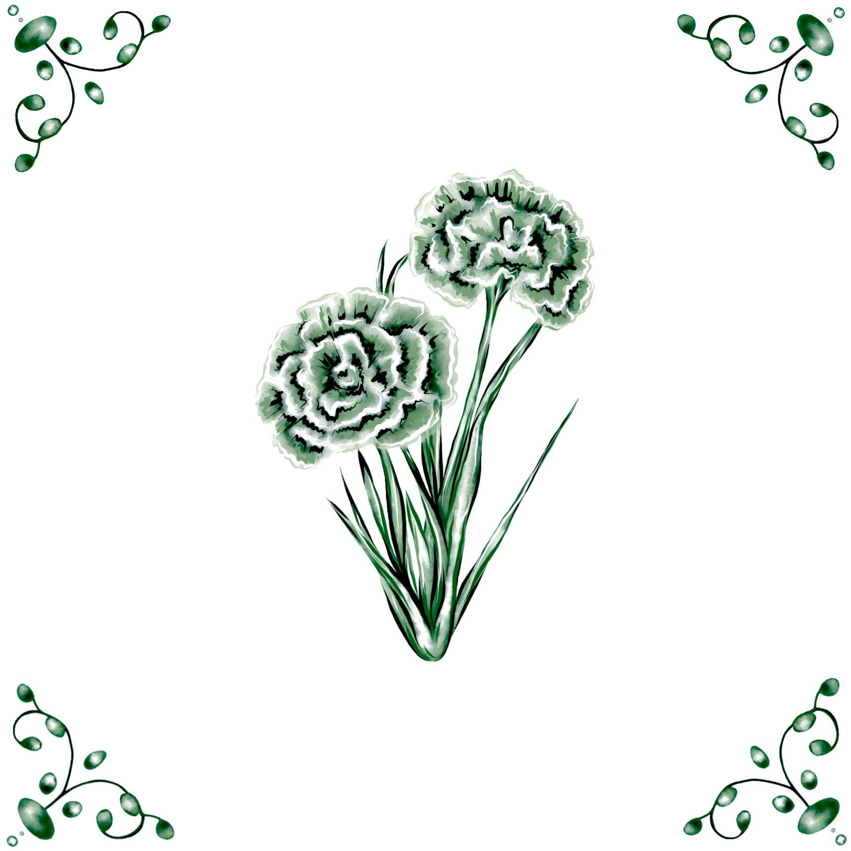 Delft Blue Ceramic Tile- Dianthus︱Bathroom Tile, Splashback, Kitchen Tiles, Modern Dutch Style