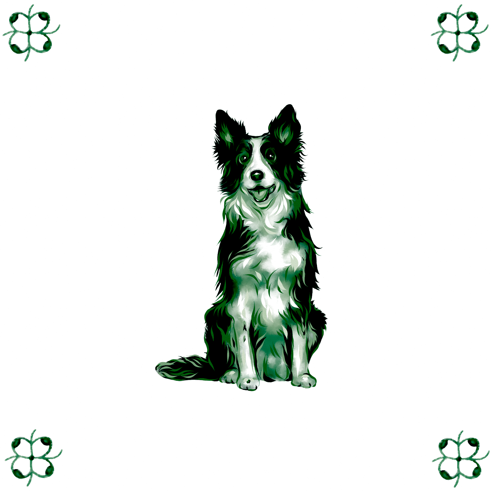 Delft Blue Ceramic Tile- Border Collie Dog︱Bathroom Tile, Splashback, Kitchen Tiles, Modern Dutch Style