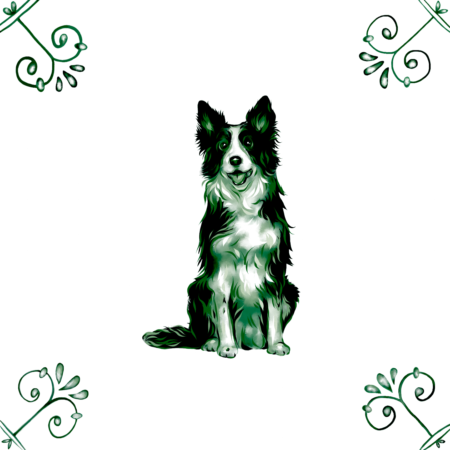 Delft Blue Ceramic Tile- Border Collie Dog︱Bathroom Tile, Splashback, Kitchen Tiles, Modern Dutch Style