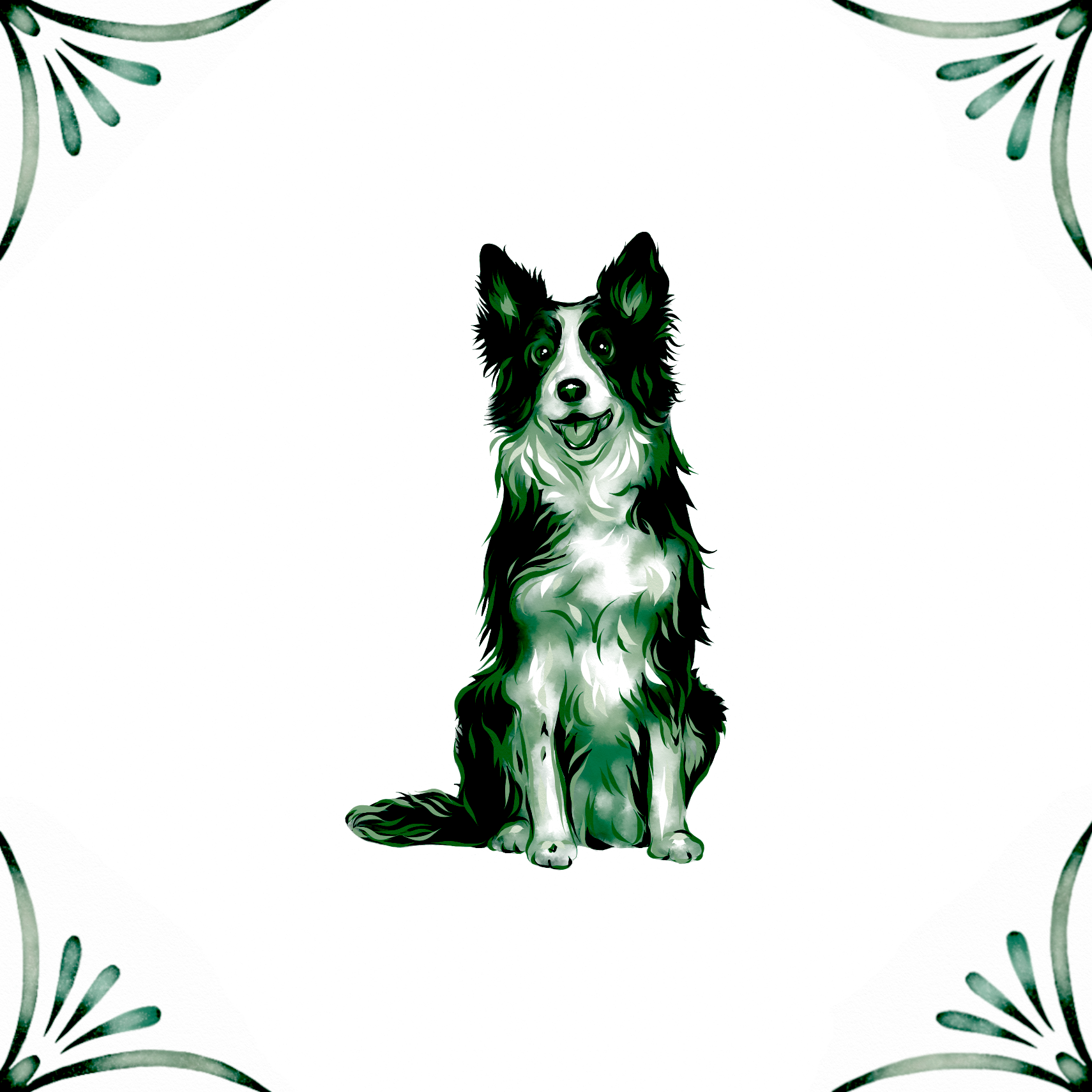 Delft Blue Ceramic Tile- Border Collie Dog︱Bathroom Tile, Splashback, Kitchen Tiles, Modern Dutch Style