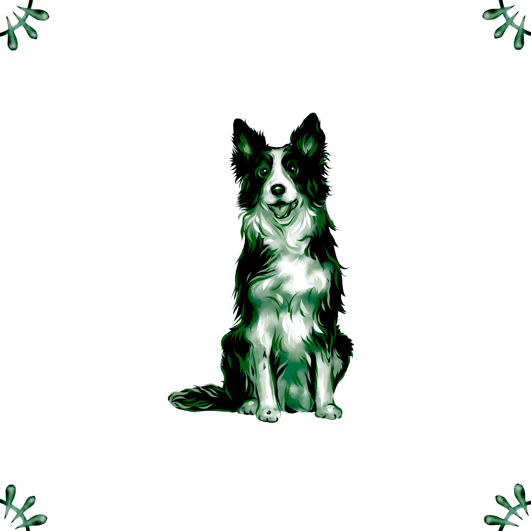 Delft Blue Ceramic Tile- Border Collie Dog︱Bathroom Tile, Splashback, Kitchen Tiles, Modern Dutch Style