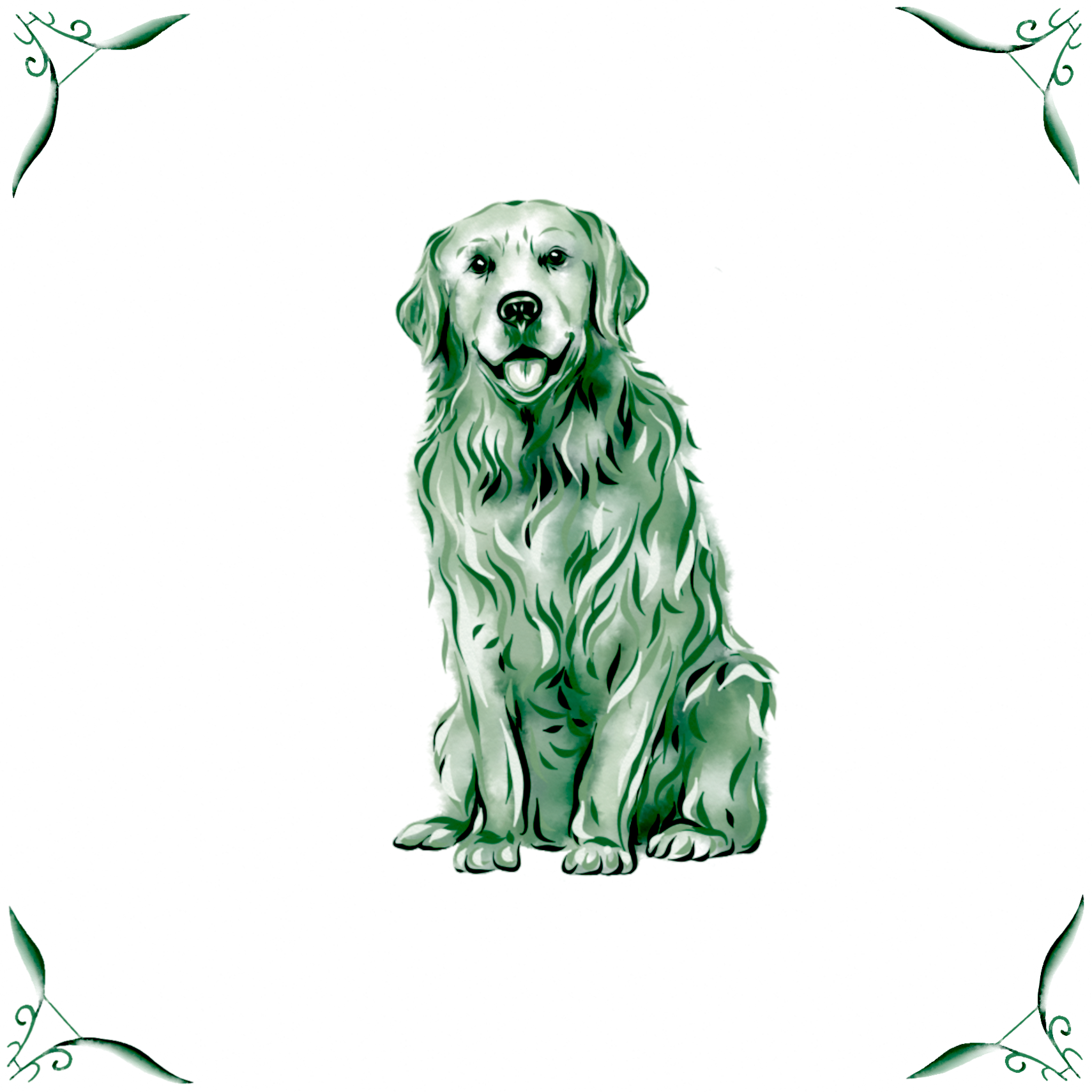 Delft Blue Ceramic Tile- Golden Retriever Dog︱Bathroom Tile, Splashback, Kitchen Tiles, Modern Dutch Style