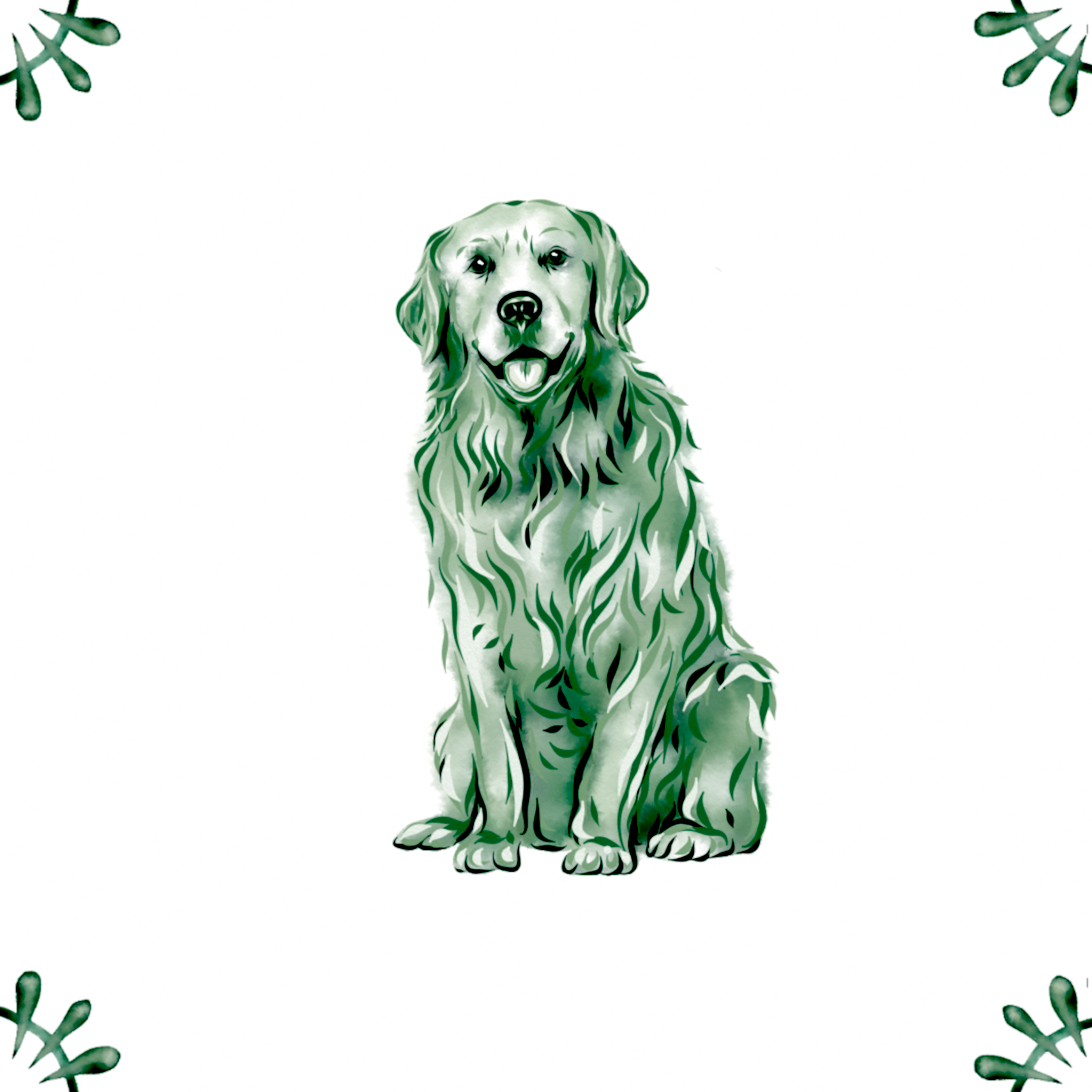 Delft Blue Ceramic Tile- Golden Retriever Dog︱Bathroom Tile, Splashback, Kitchen Tiles, Modern Dutch Style