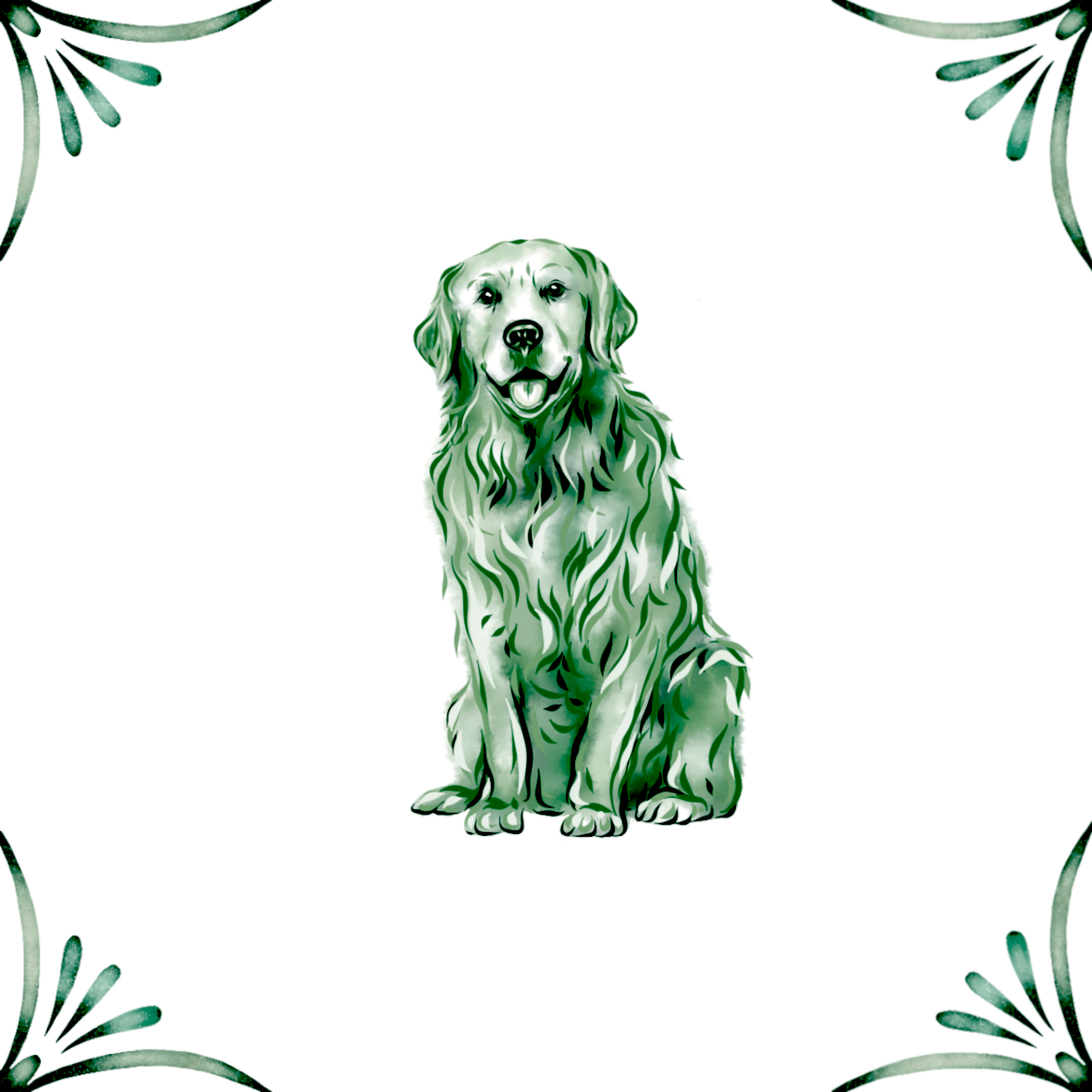 Delft Blue Ceramic Tile- Golden Retriever Dog︱Bathroom Tile, Splashback, Kitchen Tiles, Modern Dutch Style