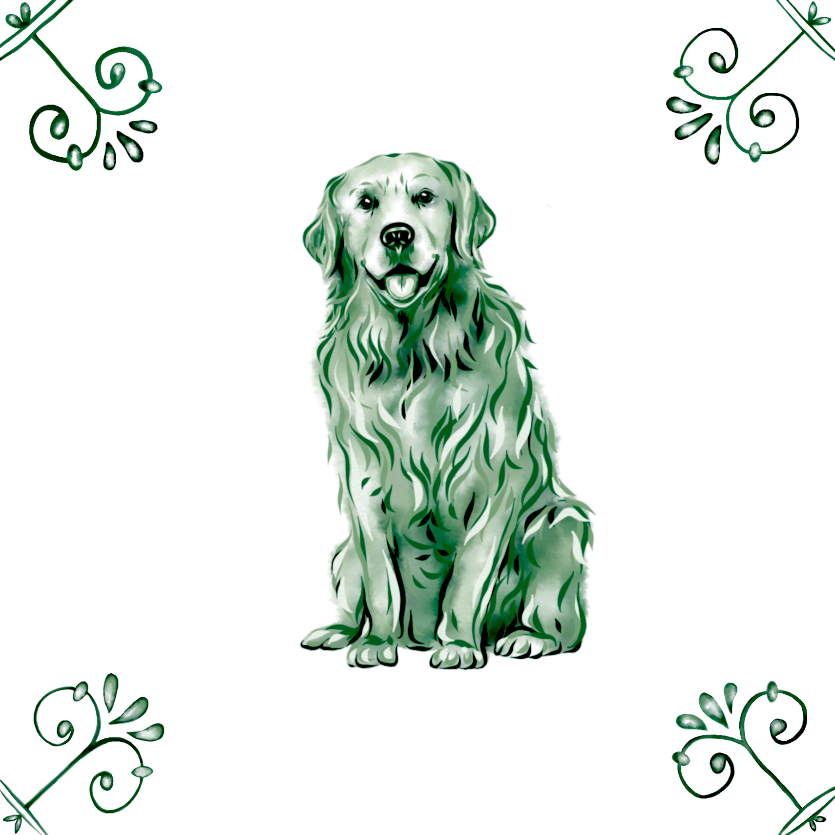 Delft Blue Ceramic Tile- Golden Retriever Dog︱Bathroom Tile, Splashback, Kitchen Tiles, Modern Dutch Style