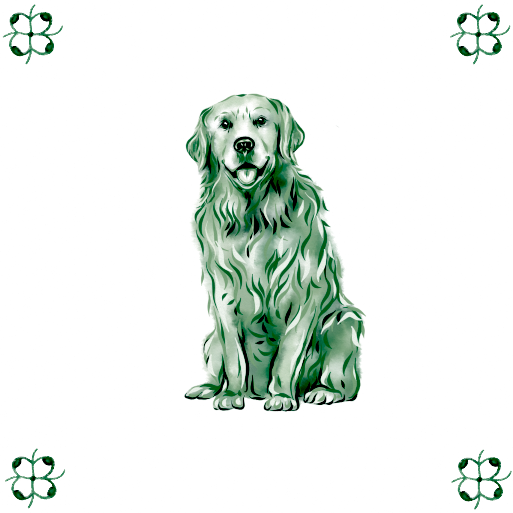 Delft Blue Ceramic Tile- Golden Retriever Dog︱Bathroom Tile, Splashback, Kitchen Tiles, Modern Dutch Style