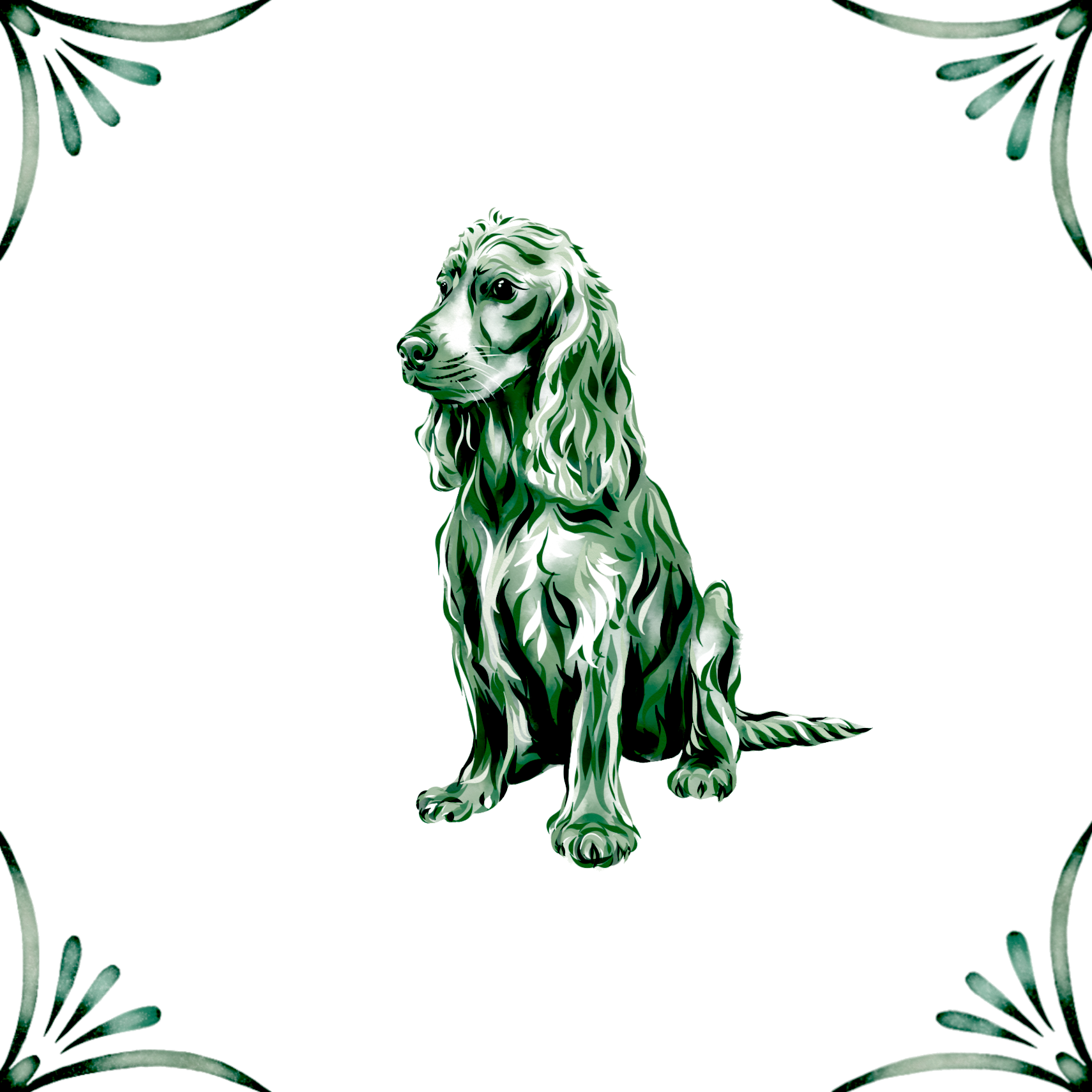 Delft Blue Ceramic Tile- Cocker Spaniel Dog︱Bathroom Tile, Splashback, Kitchen Tiles, Modern Dutch Style