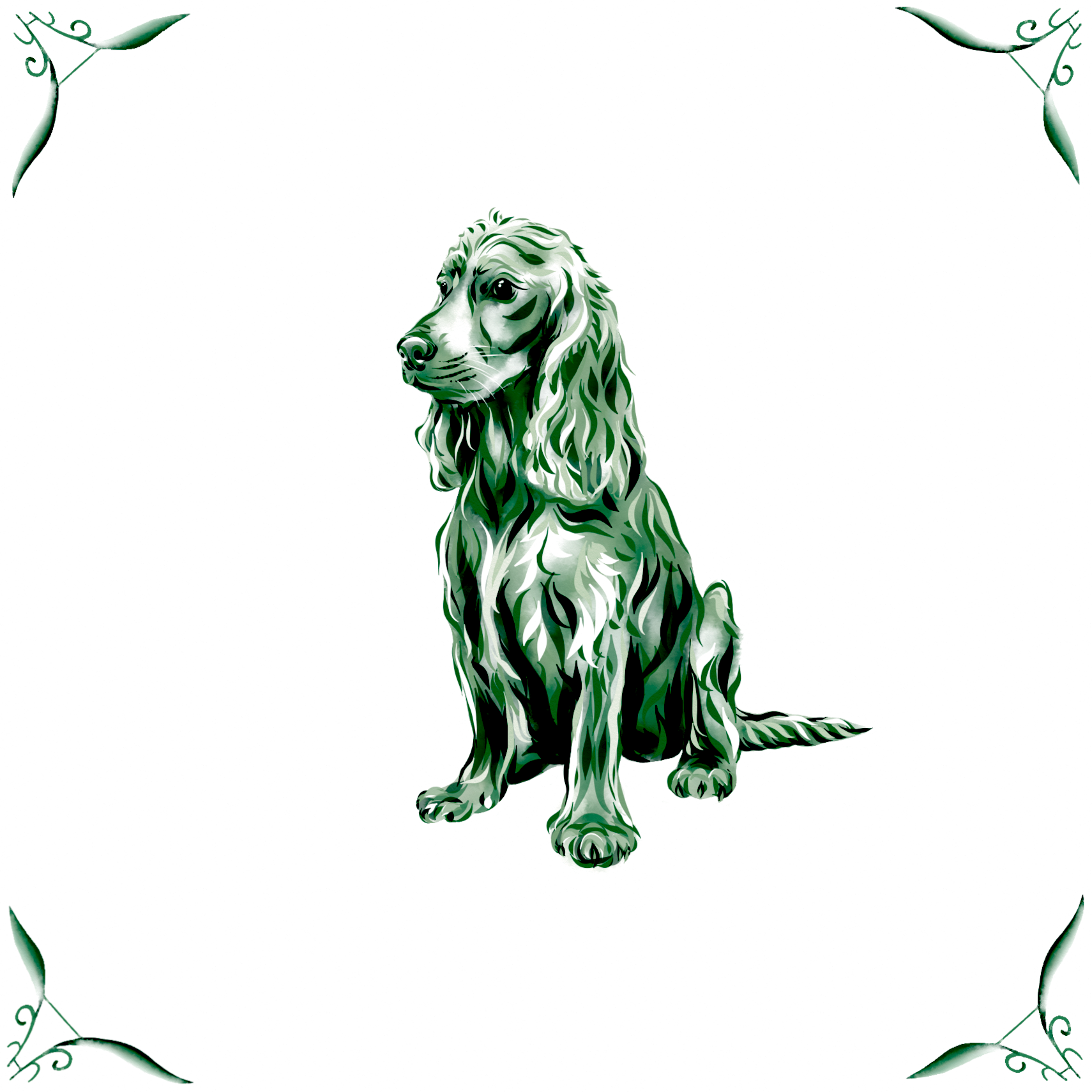 Delft Blue Ceramic Tile- Cocker Spaniel Dog︱Bathroom Tile, Splashback, Kitchen Tiles, Modern Dutch Style