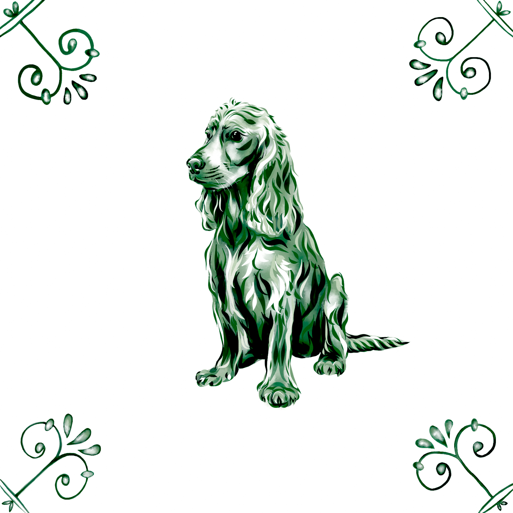 Delft Blue Ceramic Tile- Cocker Spaniel Dog︱Bathroom Tile, Splashback, Kitchen Tiles, Modern Dutch Style