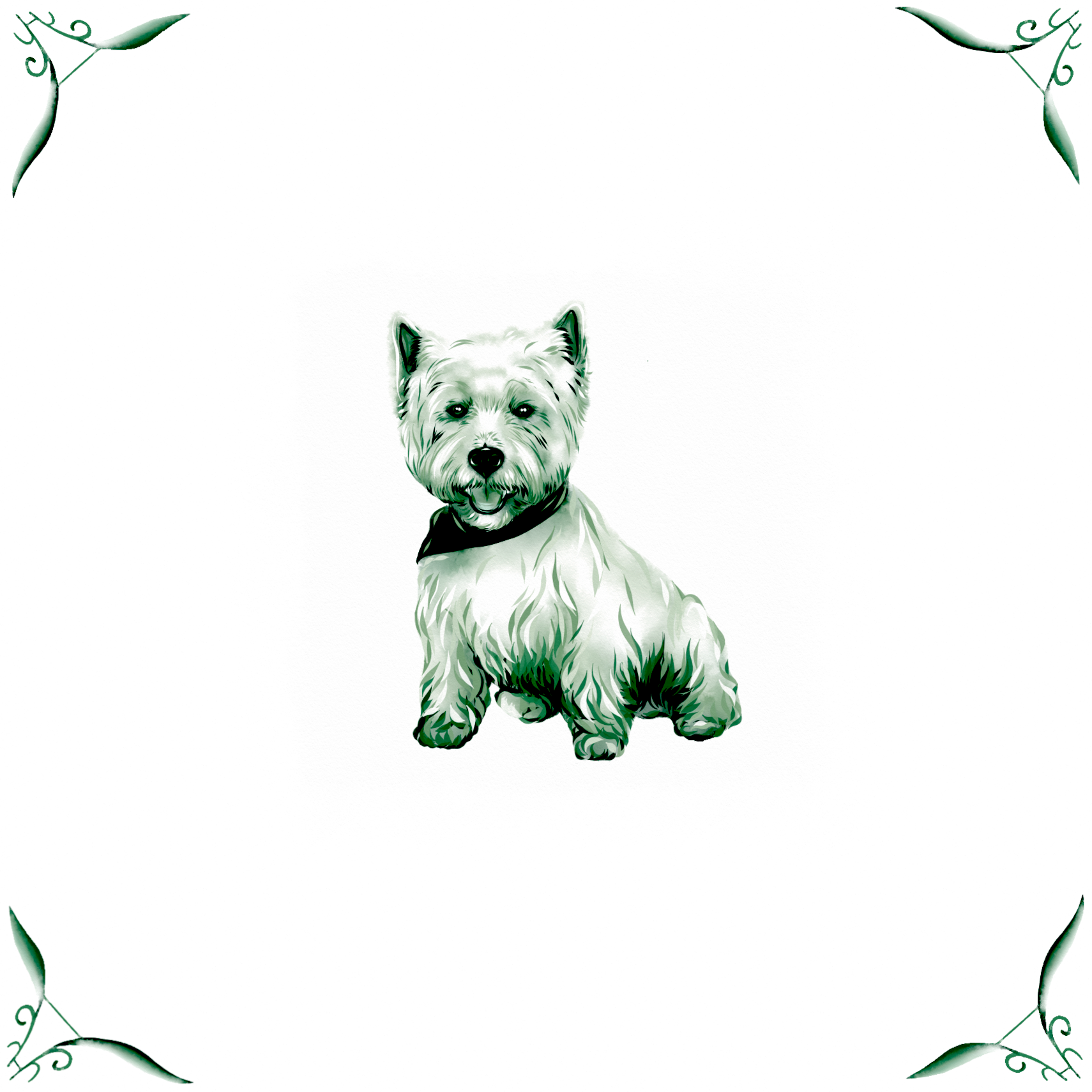 Delft Blue Ceramic Tile- West Highland Terrier Dog / Westie︱Bathroom Tile, Splashback, Kitchen Tiles, Modern Dutch Style