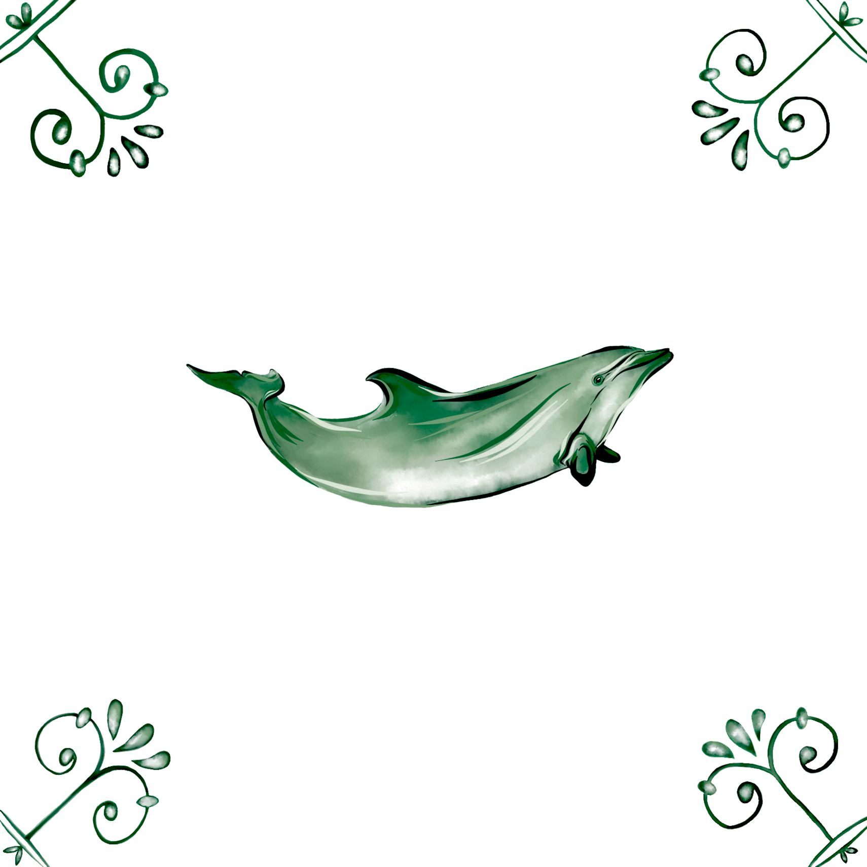 Delft Blue Ceramic Tile- Dolphin︱Bathroom Tile, Splashback, Kitchen Tiles, Modern Dutch Style