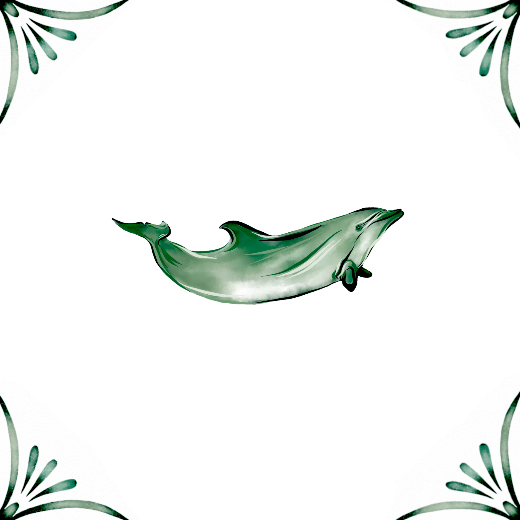 Delft Blue Ceramic Tile- Dolphin︱Bathroom Tile, Splashback, Kitchen Tiles, Modern Dutch Style