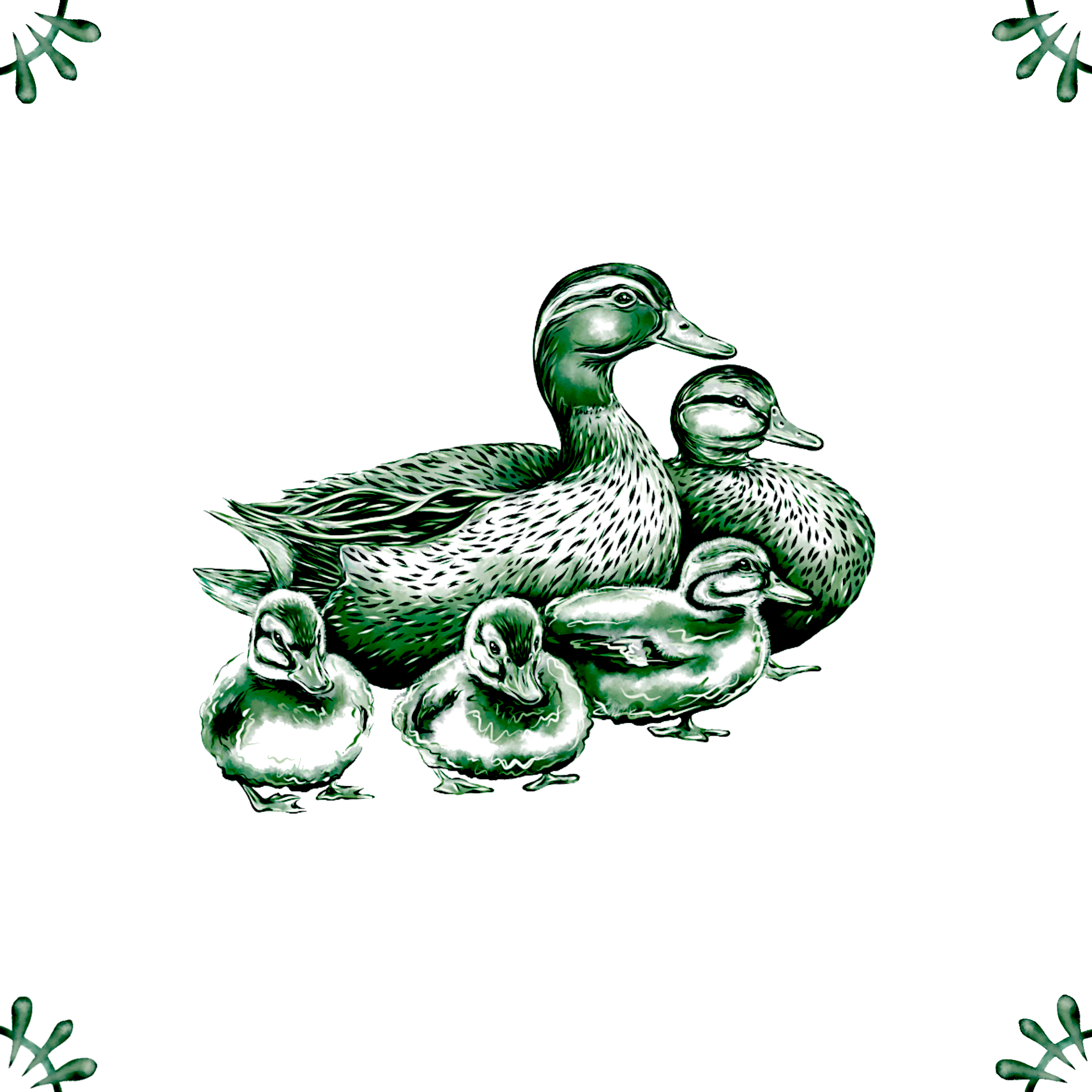 Delft Blue Ceramic Tile- Duck Family︱Bathroom Tile, Splashback, Kitchen Tiles, Modern Dutch Style