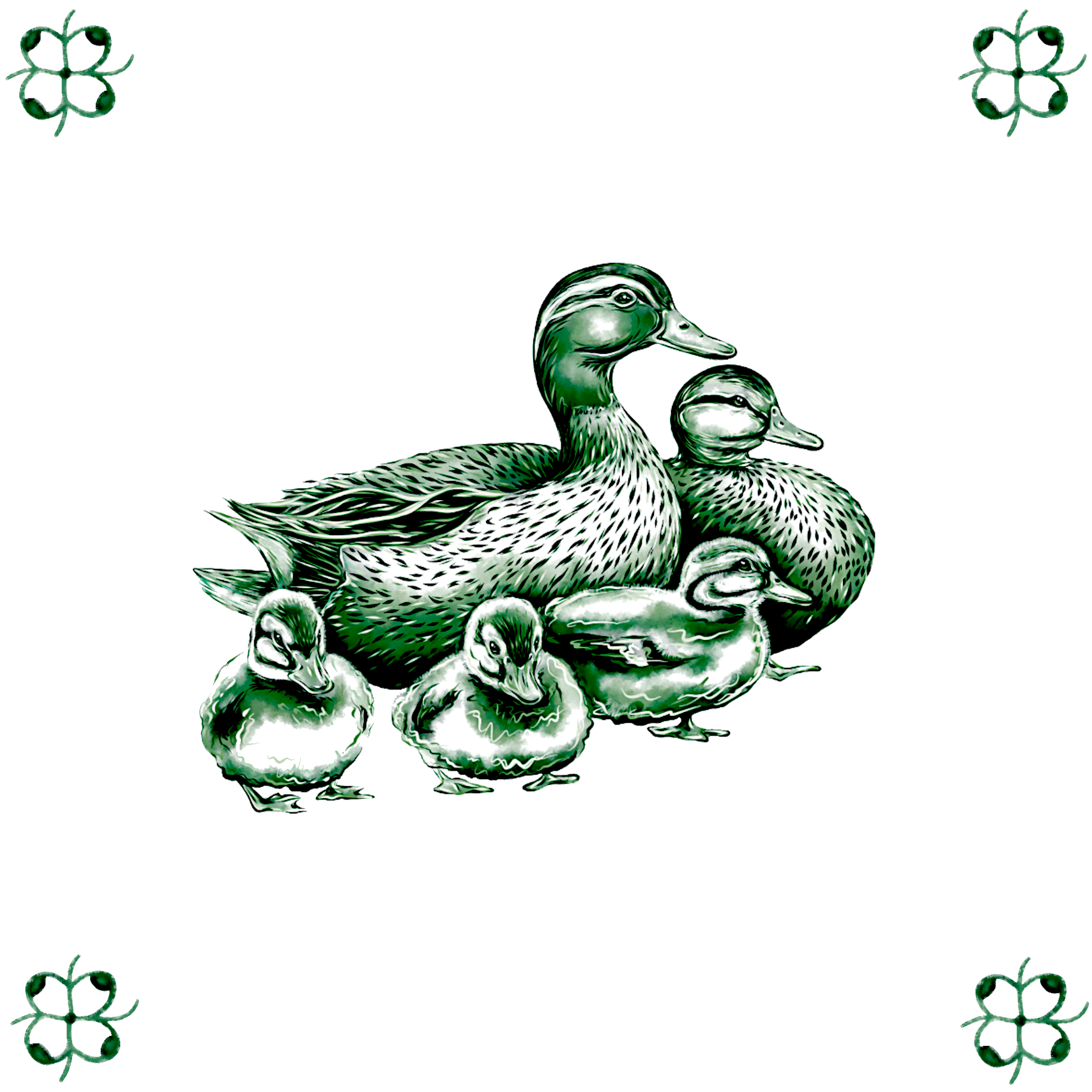 Delft Blue Ceramic Tile- Duck Family︱Bathroom Tile, Splashback, Kitchen Tiles, Modern Dutch Style