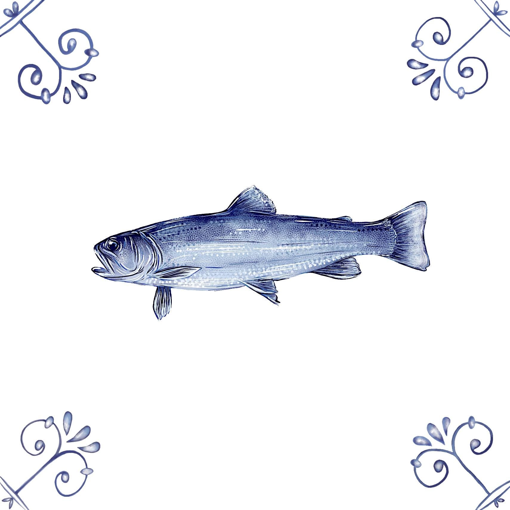 Delft Blue Ceramic Tile- Brook Trout︱Bathroom Tile, Splashback, Kitchen Tiles, Modern Dutch Style