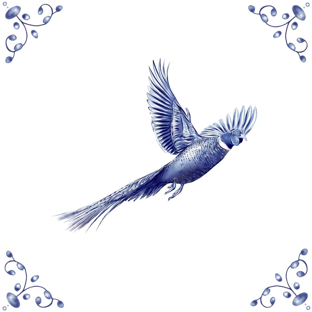 Delft Blue Ceramic Tile- Flying Pheasant︱Bathroom Tile, Splashback, Kitchen Tiles, Modern Dutch Style
