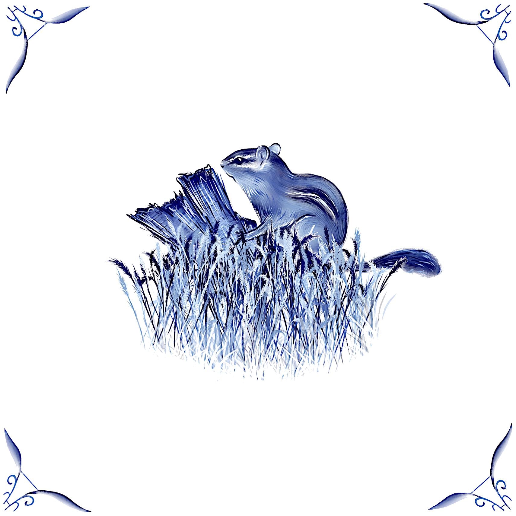 Delft Blue Ceramic Tile- Chipmunk︱Bathroom Tile, Splashback, Kitchen Tiles, Modern Dutch Style