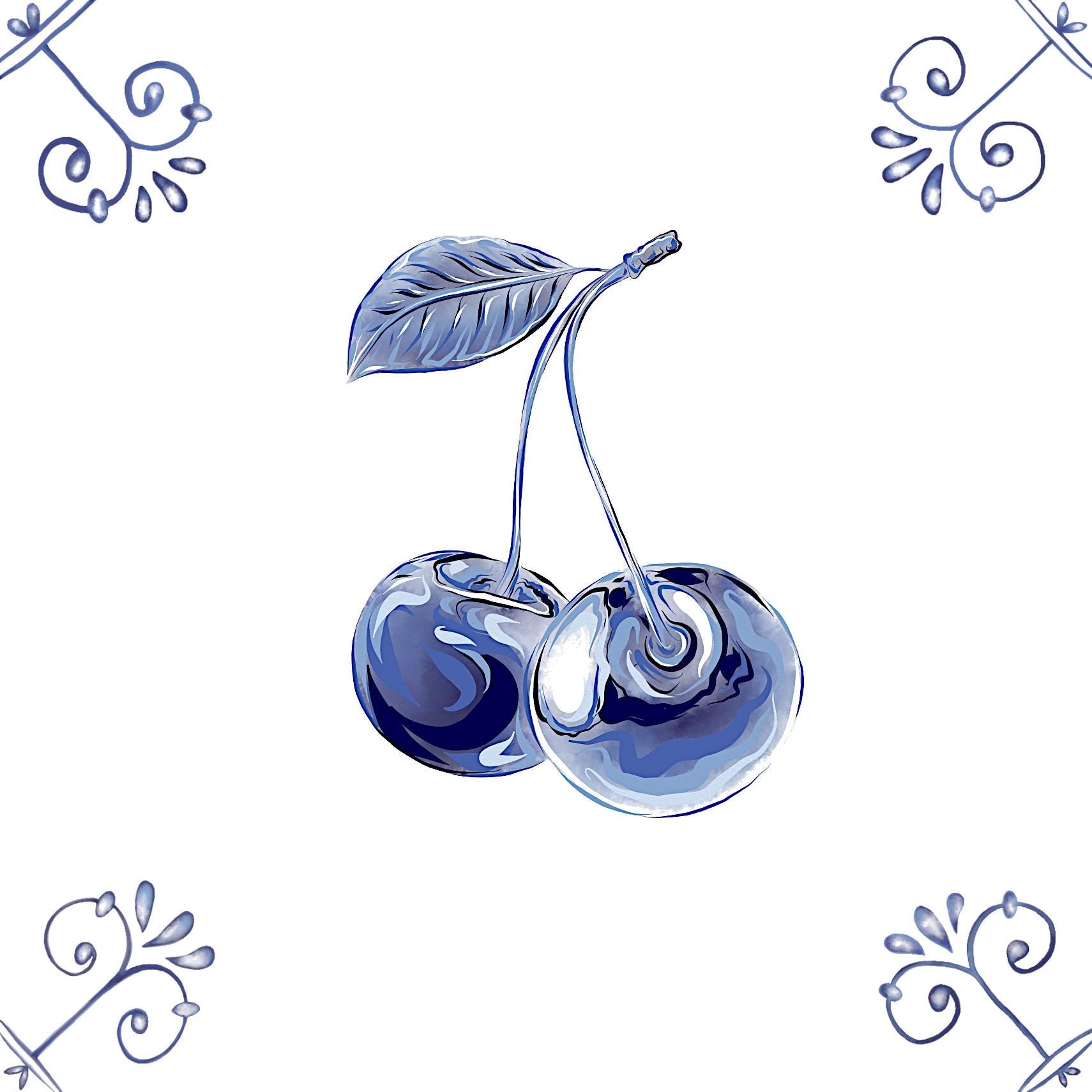 Delft Blue Ceramic Tile- Cherry︱Bathroom Tile, Splashback, Kitchen Tiles, Modern Dutch Style