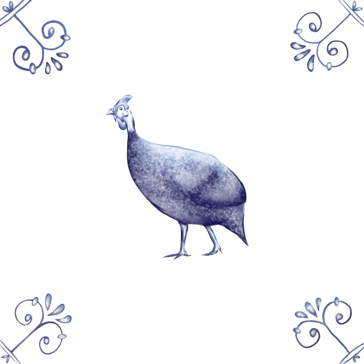 Delft Blue Ceramic Tile- Guinea Fowl︱Bathroom Tile, Splashback, Kitchen Tiles, Modern Dutch Style