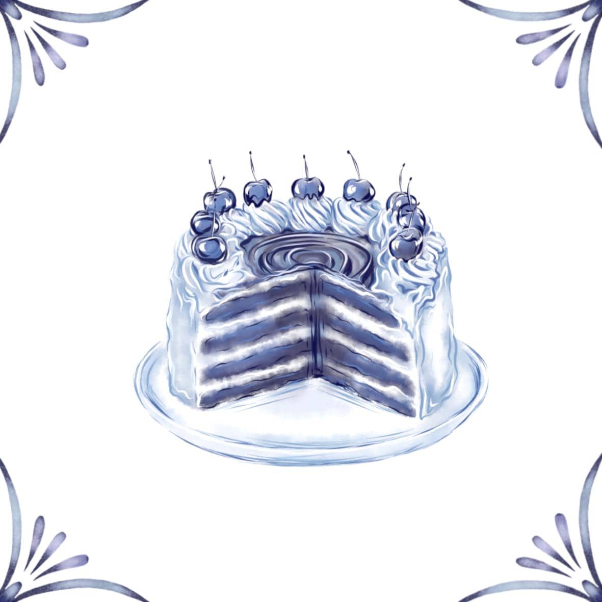 Delft Blue Ceramic Tile- Gateaux Cake︱Bathroom Tile, Splashback, Kitchen Tiles, Modern Dutch Style