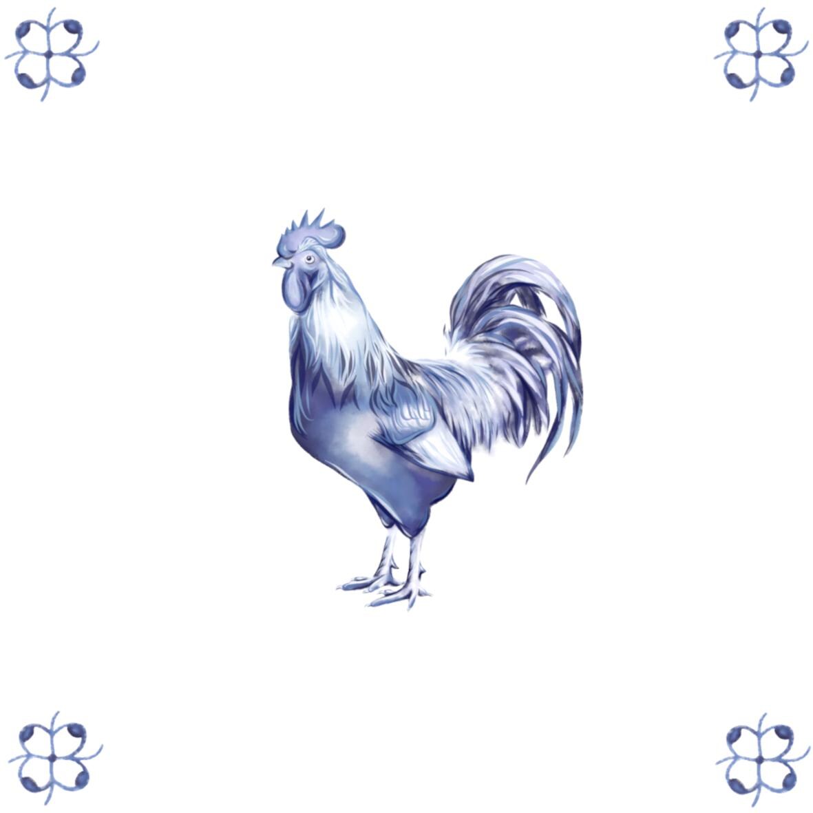 Delft Blue Ceramic Tile- Cockerel︱Bathroom Tile, Splashback, Kitchen Tiles, Modern Dutch Style
