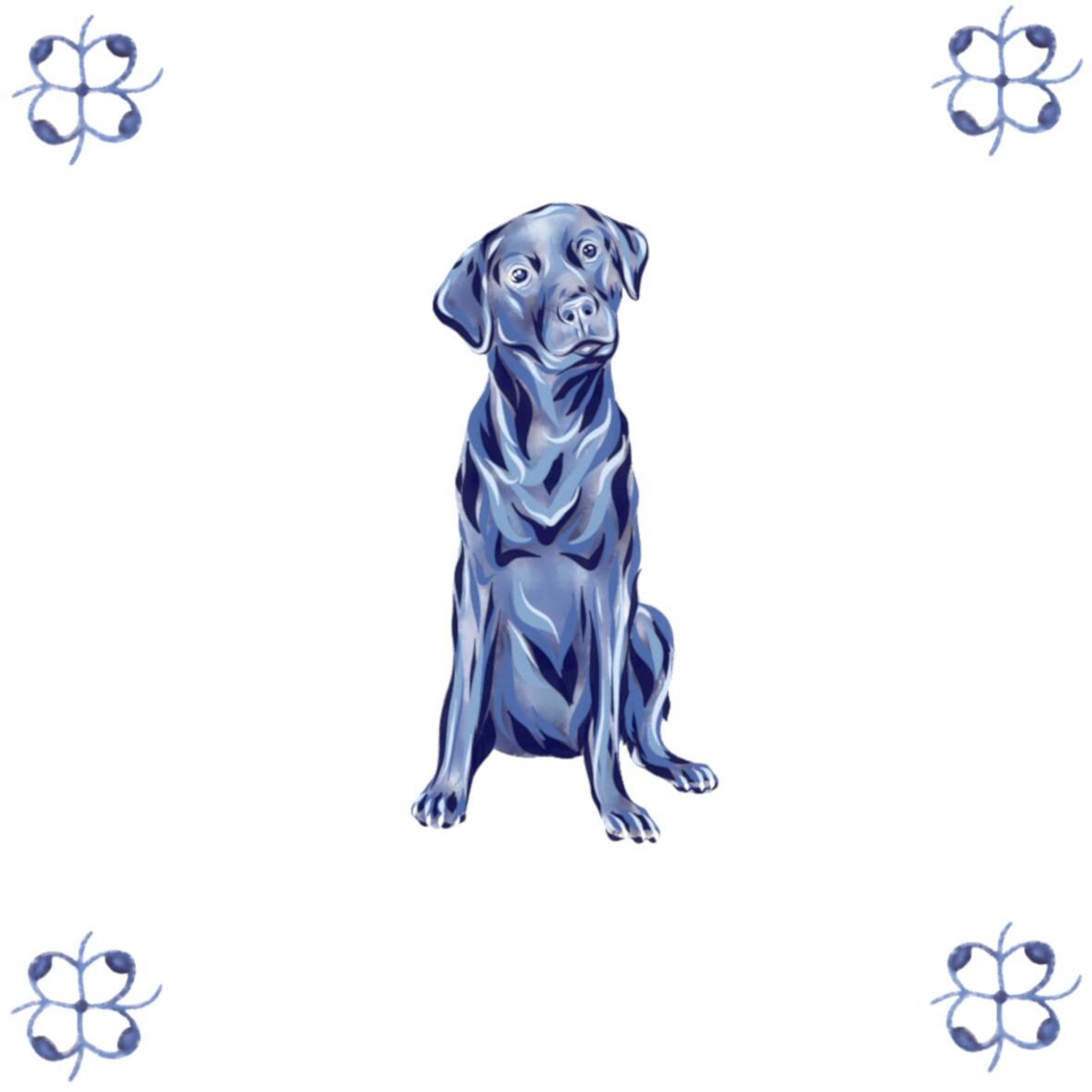 Delft Blue Ceramic Tile- Black Labrador Dog︱Bathroom Tile, Splashback, Kitchen Tiles, Modern Dutch Style