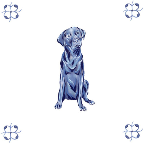 Delft Blue Ceramic Tile- Black Labrador Dog︱Bathroom Tile, Splashback, Kitchen Tiles, Modern Dutch Style