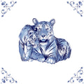 Delft Blue Ceramic Tile- Tiger and Cub︱Bathroom Tile, Splashback, Kitchen Tiles, Modern Dutch Style