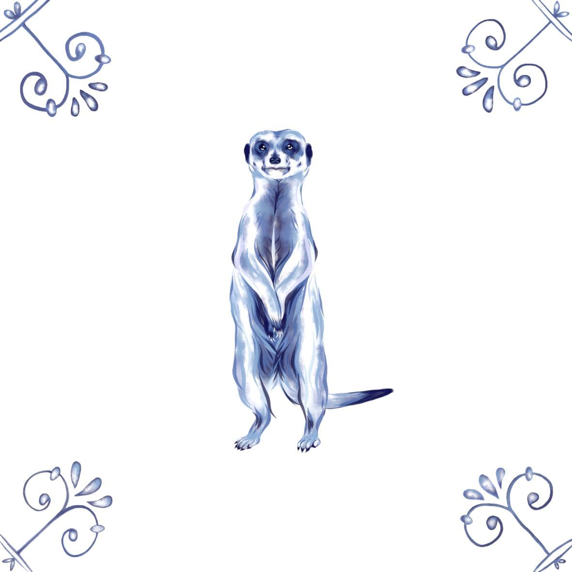 Delft Blue Ceramic Tile- Meerkat︱Bathroom Tile, Splashback, Kitchen Tiles, Modern Dutch Style