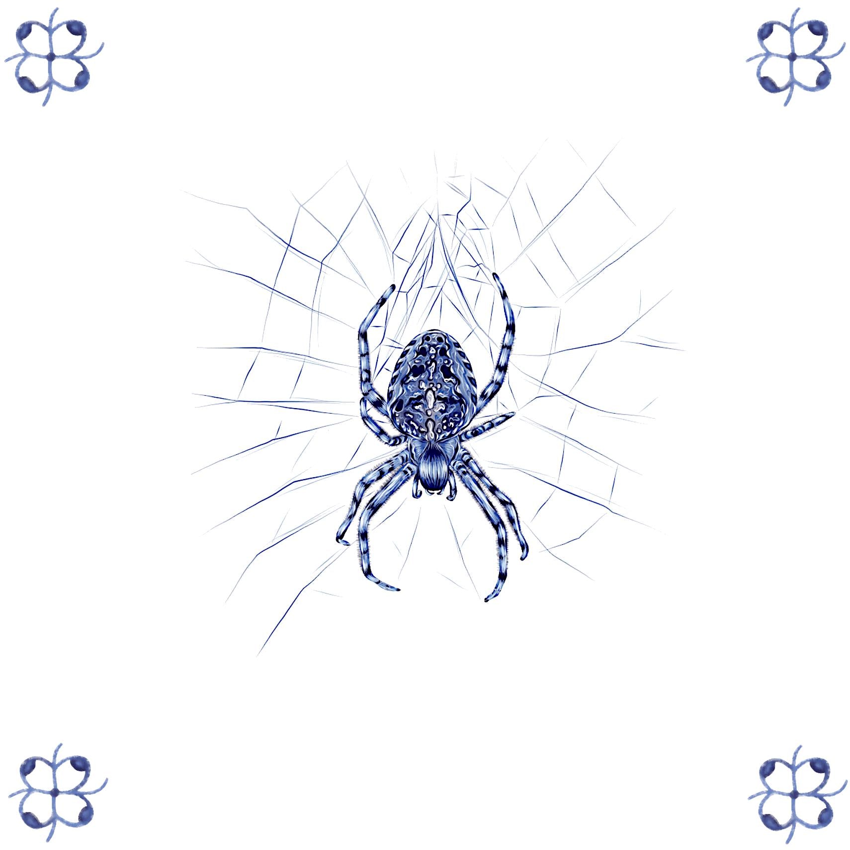 Delft Blue Ceramic Tile- Garden Spider︱Bathroom Tile, Splashback, Kitchen Tiles, Modern Dutch Style
