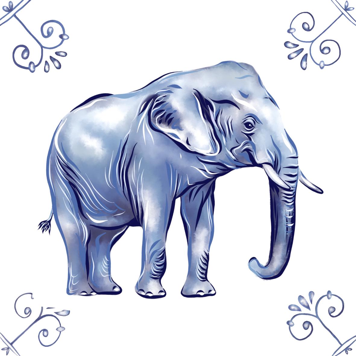 Delft Blue Ceramic Tile- Asian Elephant︱Bathroom Tile, Splashback, Kitchen Tiles, Modern Dutch Style