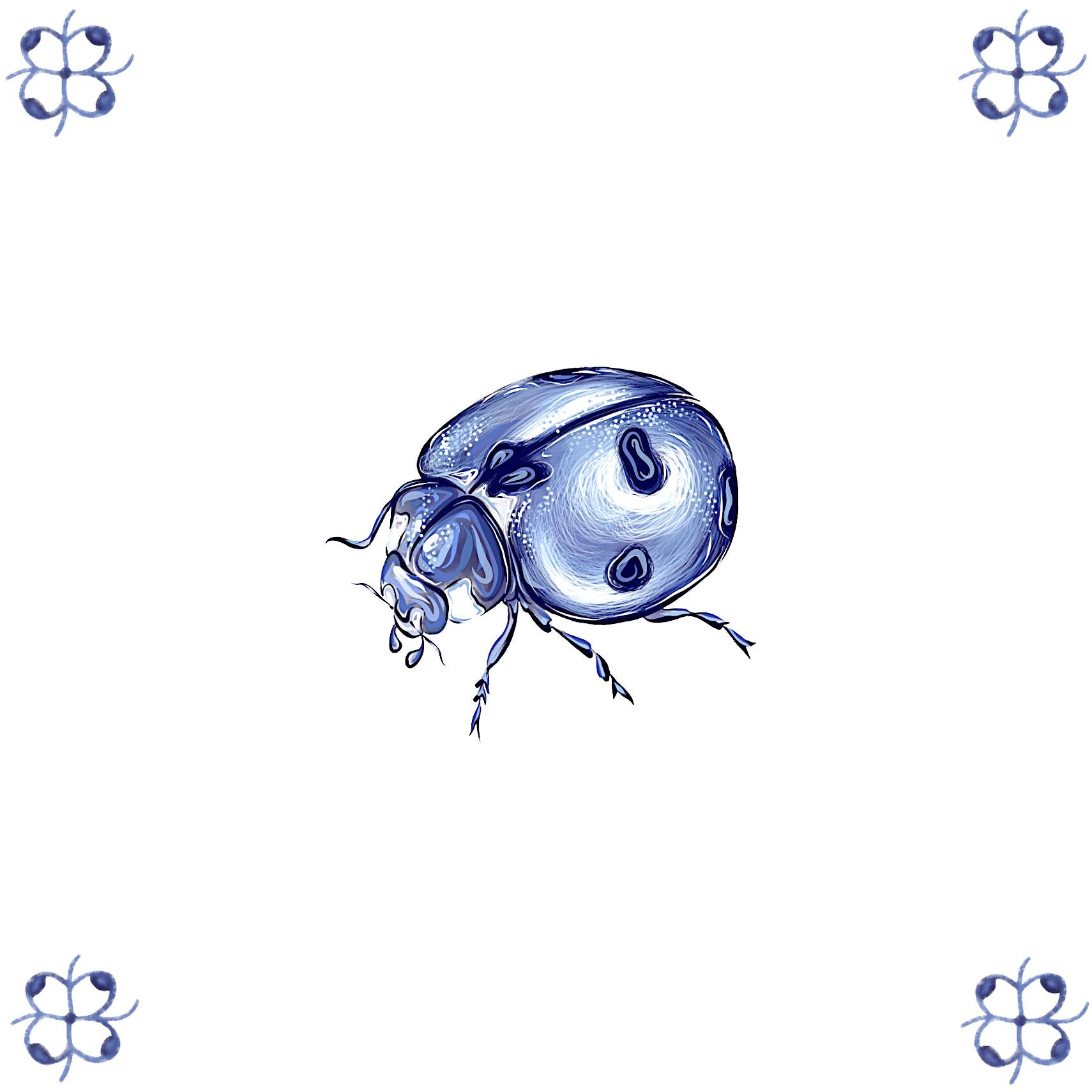 Delft Blue Ceramic Tile- Detailed Ladybird︱Bathroom Tile, Splashback, Kitchen Tiles, Modern Dutch Style