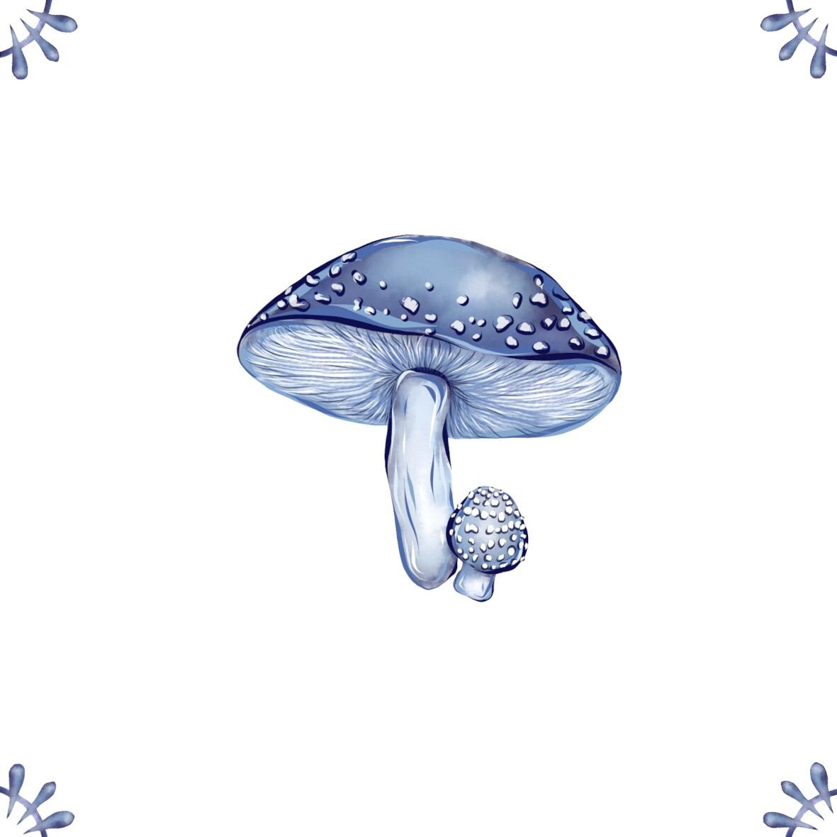 Delft Blue Ceramic Tile- Mushroom︱Bathroom Tile, Splashback, Kitchen Tiles, Modern Dutch Style
