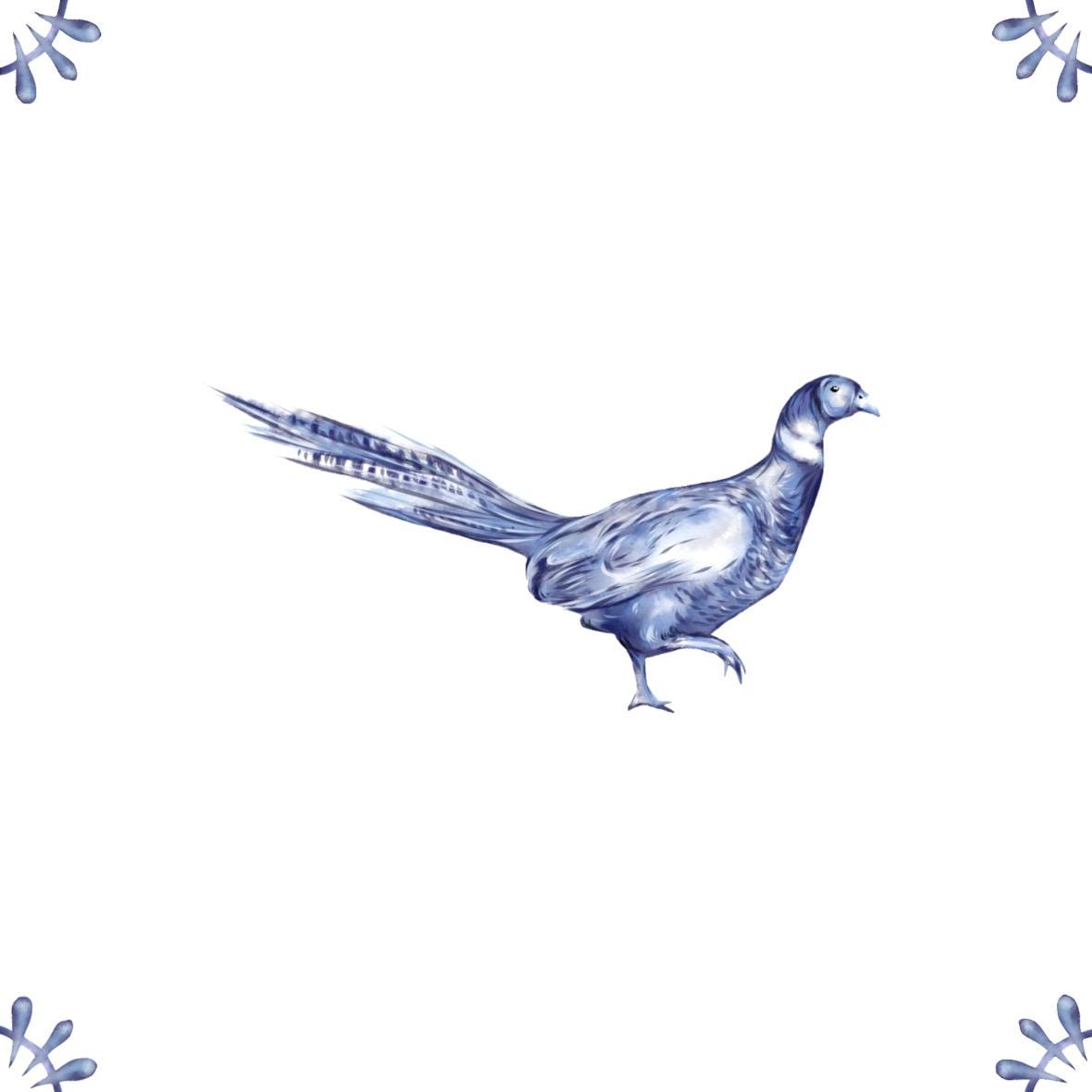 Delft Blue Ceramic Tile- Pheasant︱Bathroom Tile, Splashback, Kitchen Tiles, Modern Dutch Style