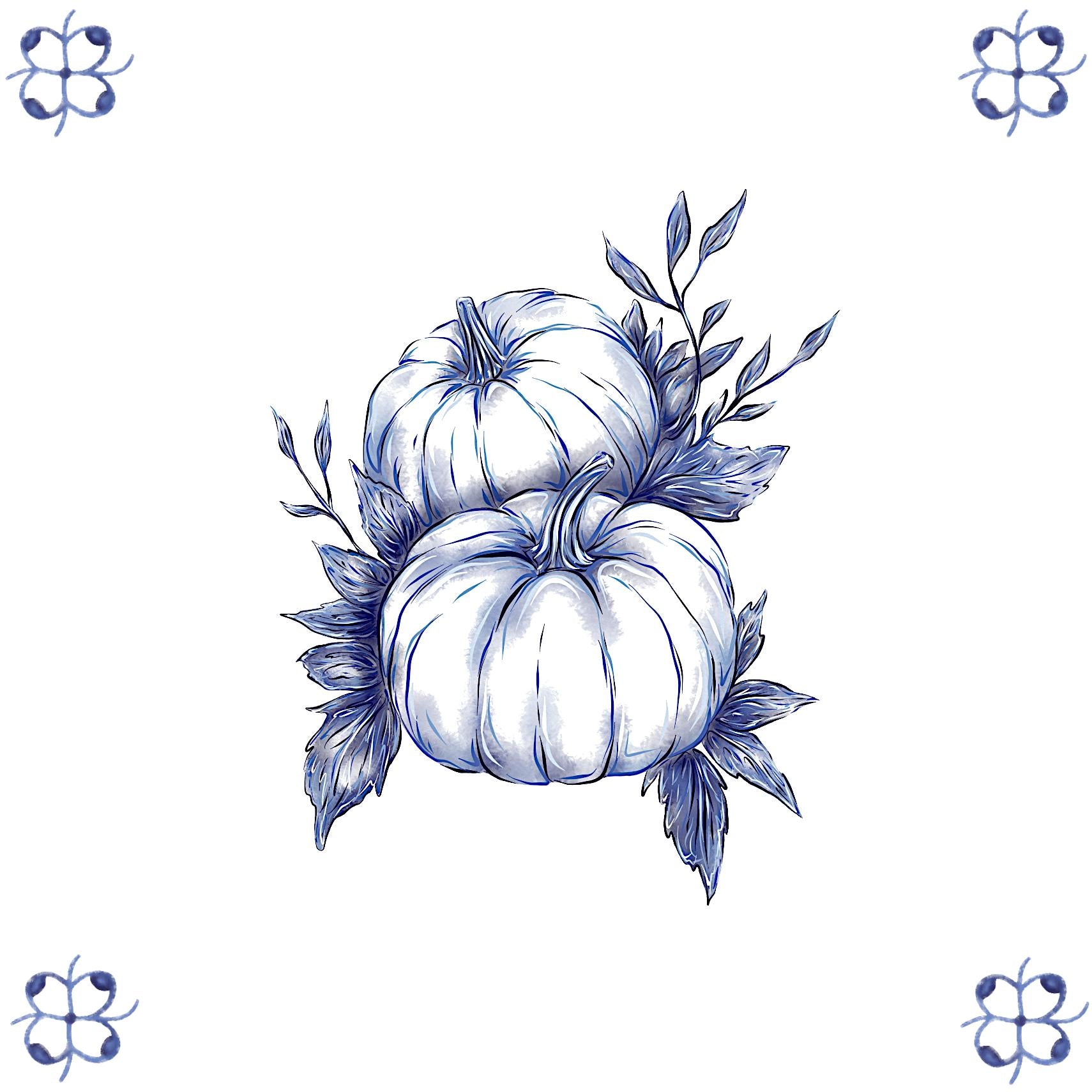 Delft Blue Ceramic Tile- Pumpkins︱Bathroom Tile, Splashback, Kitchen Tiles, Modern Dutch Style