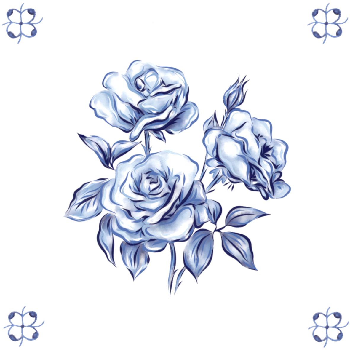 Delft Blue Ceramic Tile- Rose︱Bathroom Tile, Splashback, Kitchen Tiles, Modern Dutch Style