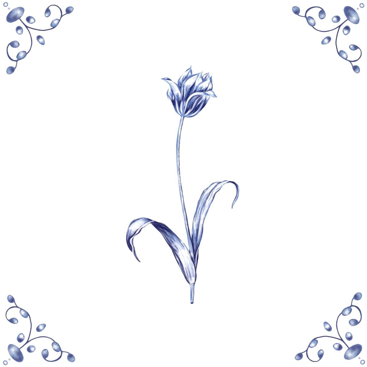 Delft Blue Ceramic Tile- Tulip︱Bathroom Tile, Splashback, Kitchen Tiles, Modern Dutch Style