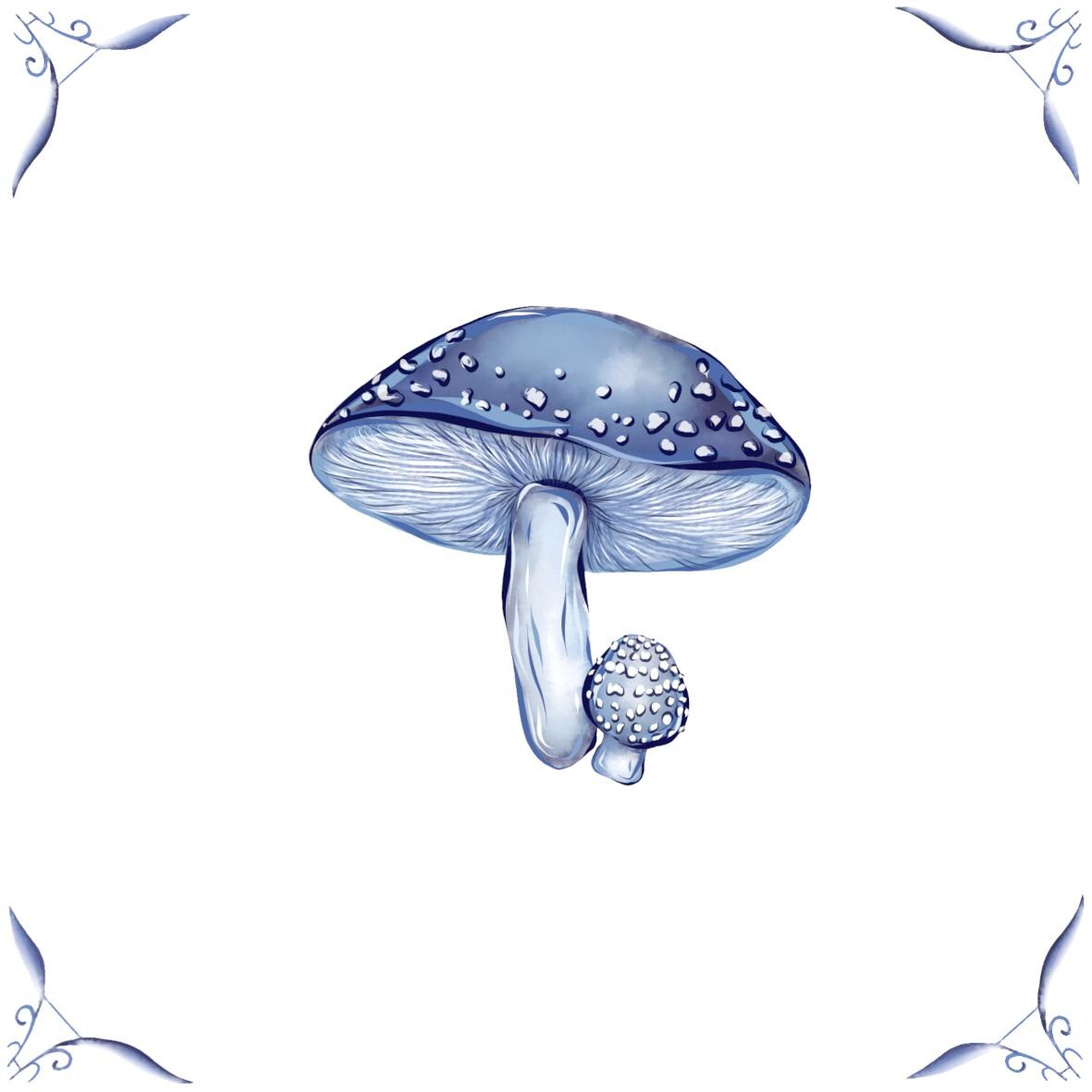 Delft Blue Ceramic Tile- Mushroom︱Bathroom Tile, Splashback, Kitchen Tiles, Modern Dutch Style