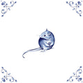 Delft Blue Ceramic Tile- Mouse with Berry︱Bathroom Tile, Splashback, Kitchen Tiles, Modern Dutch Style