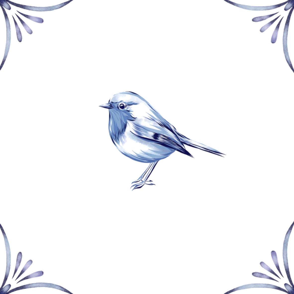 Delft Blue Ceramic Tile- Robin︱Bathroom Tile, Splashback, Kitchen Tiles, Modern Dutch Style