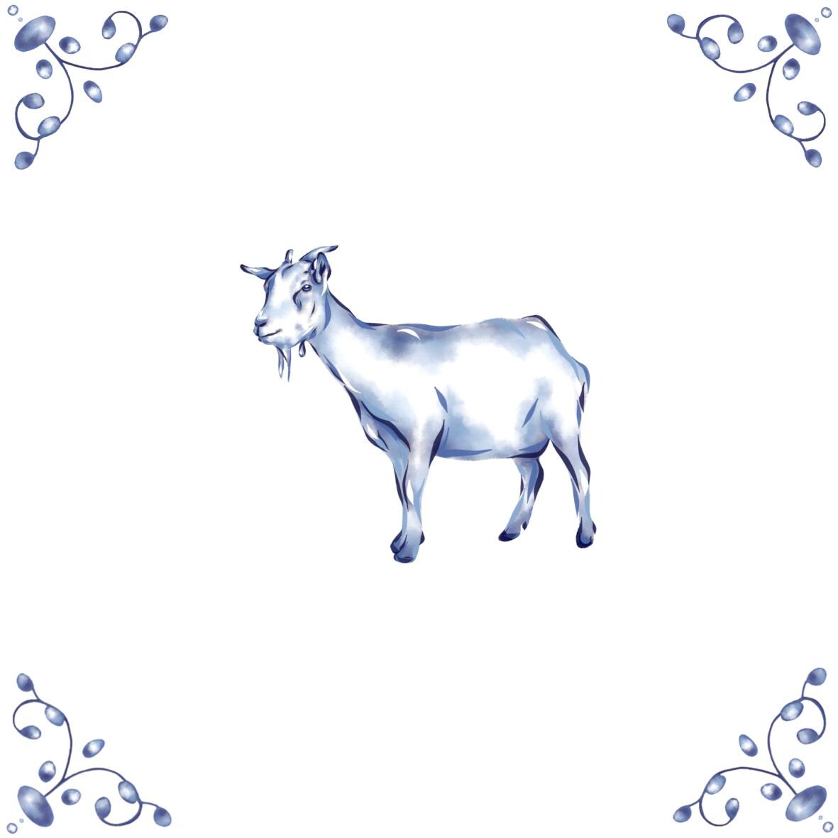 Delft Blue Ceramic Tile- Goat︱Bathroom Tile, Splashback, Kitchen Tiles, Modern Dutch Style