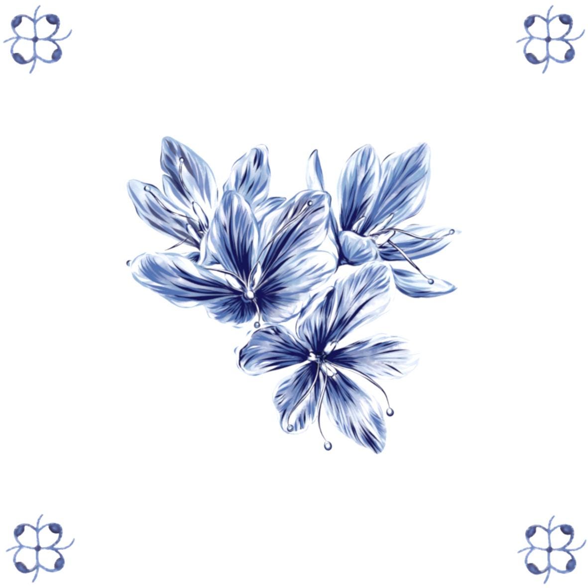 Delft Blue Ceramic Tile- Crocus︱Bathroom Tile, Splashback, Kitchen Tiles, Modern Dutch Style