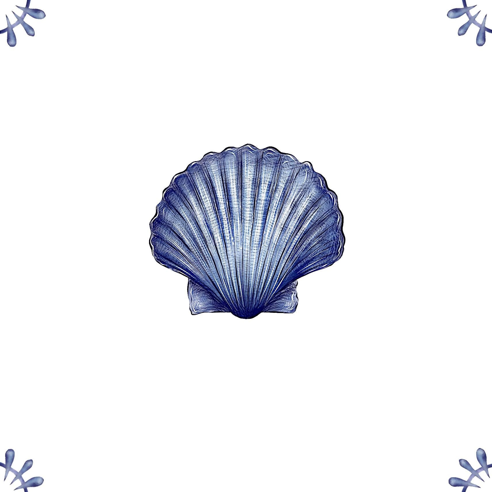 Delft Blue Ceramic Tile- Scallop Shell︱Bathroom Tile, Splashback, Kitchen Tiles, Modern Dutch Style