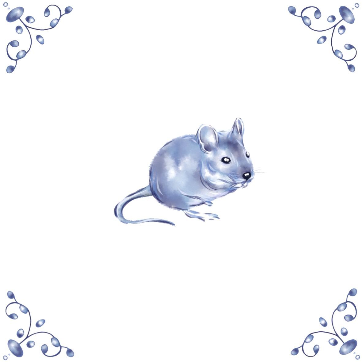 Delft Blue Ceramic Tile- Mouse︱Bathroom Tile, Splashback, Kitchen Tiles, Modern Dutch Style