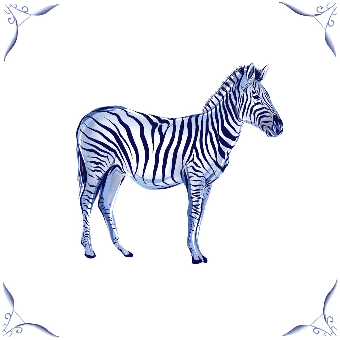 Delft Blue Ceramic Tile- Zebra︱Bathroom Tile, Splashback, Kitchen Tiles, Modern Dutch Style
